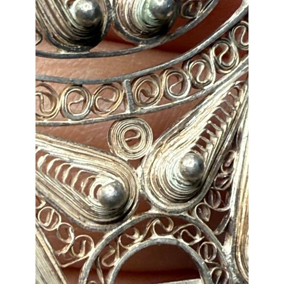 Vintage Handmade Silver Filigree Dangle Earrings With Intricate Swirl Design & D - Picture 9 of 11